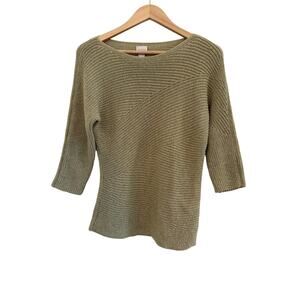 Chicos 3/4 Sleeve Boat Neck Knit Blouse Womens Size 1 Green Boho Chic Y2K